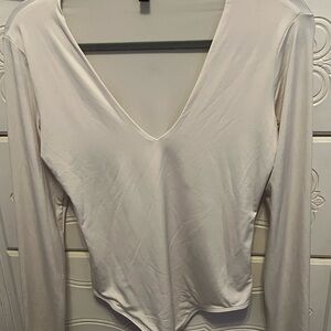 Express White V-Neck Body Contour Bodysuit